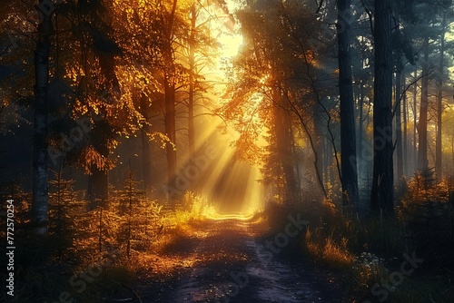 sunset in forest