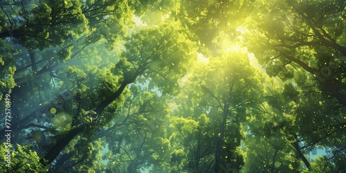 Stylized vector of a forest canopy with sunlight as enlightening data, on a data enlightenment background, concept for data discovery in business.