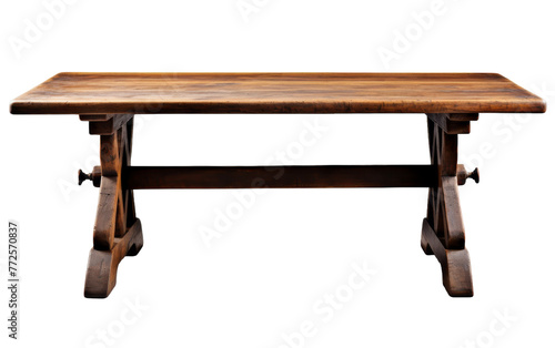 A wooden table with two legs supporting a wooden top