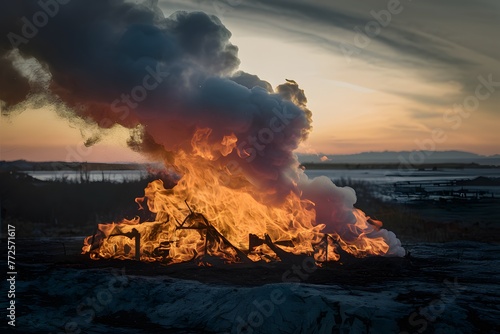 Natures destructive force unleashed in burning fire and smoke