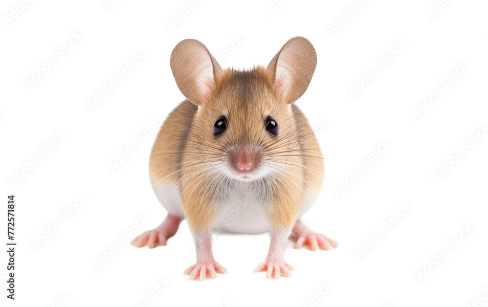A brown and white mouse sits gracefully on a pristine white floor A brown and white mouse sits gracefully on a pristine white floor