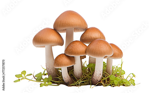 A charming cluster of mushrooms nestled in the vibrant grass