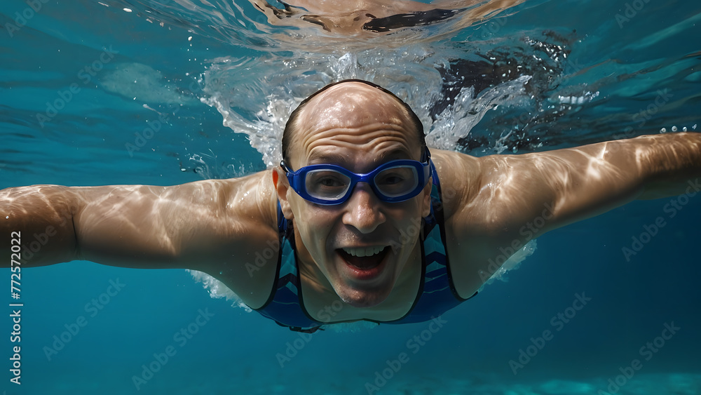 Fototapeta premium An adult man swimming in a pool