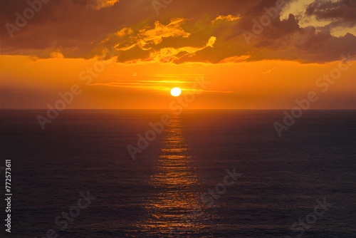 Publish Aerial view of golden sunset sky over the sea