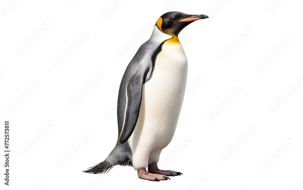 Fototapeta premium A penguin stands gracefully on a snowy white ground, surveying its icy surroundings