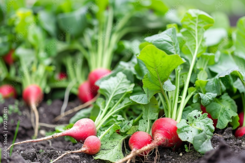 Group of Radishes Growing in a Garden Group of Radishes Growing in a Garden