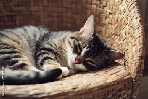 Relaxed cat enjoys a peaceful nap in a cozy setting