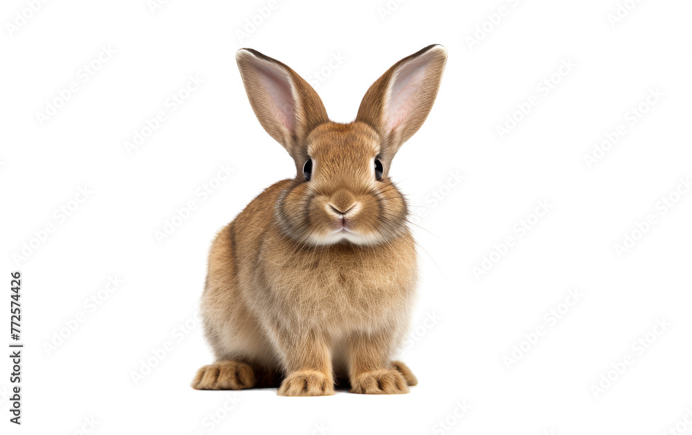 A brown rabbit peacefully sitting atop a pristine white floor