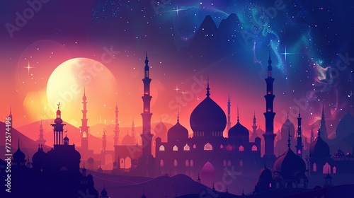 ramadan Kareem & Eid Mubarak copy space background illustration. generative Ai