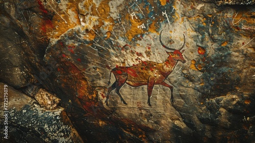 Ancient cave paintings drawings on wall wallpaper background photo