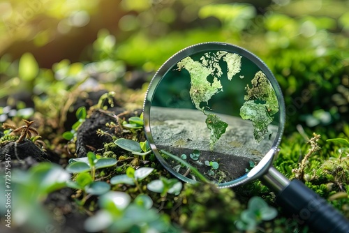 Magnifying glass focusing on reducing CO2 emissions, a powerful symbol for climate change action and sustainability