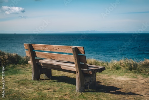 shot Wooden bench with sea view, perfect for relaxation and contemplation © Jawed Gfx