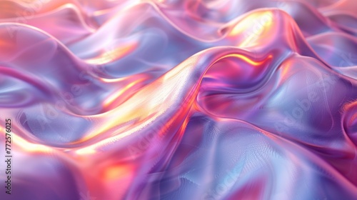 3d rendering Curve Silver Holographic Fluid Liquid Wallpaper. Purple Metal Color Swirl Gradient Mesh. Violet Vivid Vibrant Smooth Surface. Blurred Water Multicolor Gradient Background