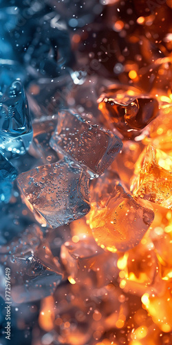 Abstract zoom lights with color of Fire and Ice element against each background. Heat and Cold concept AI-generated Image