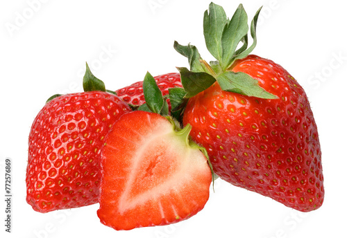 Ripe red strawberries on isolated background, close up