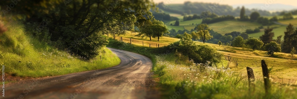 Scenic Country Road Painting. Generative AI