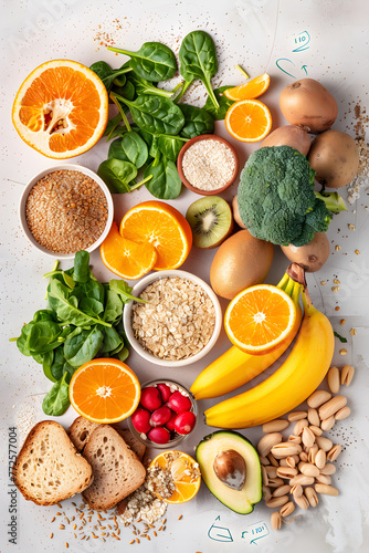 Educational Poster: Foods High in Potassium (K) and Fiber - Key Contributions to Good Nutrition