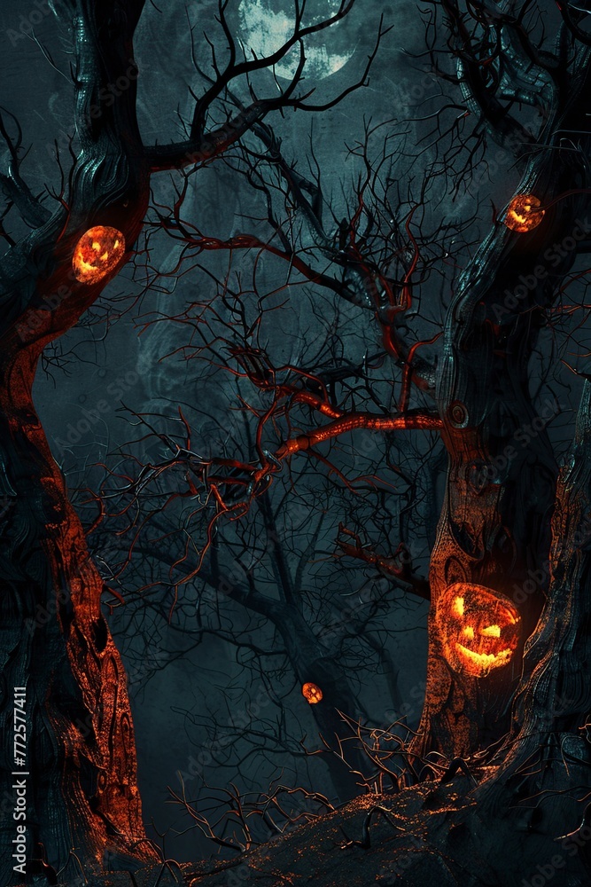 Dense Forest Filled With Pumpkins