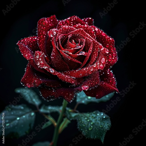 Glistening Red Rose With Water Droplets