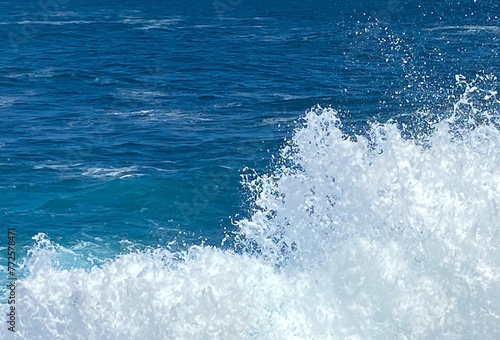 Blue ocean water with splashing waves natural texture background.Selective focus.