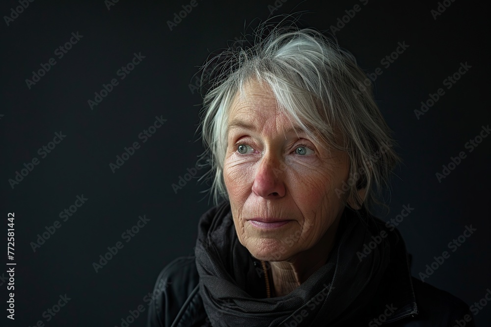 older woman posing with an expression of contemplation in front of the camera older woman posing with an expression of contemplation in front of the camera