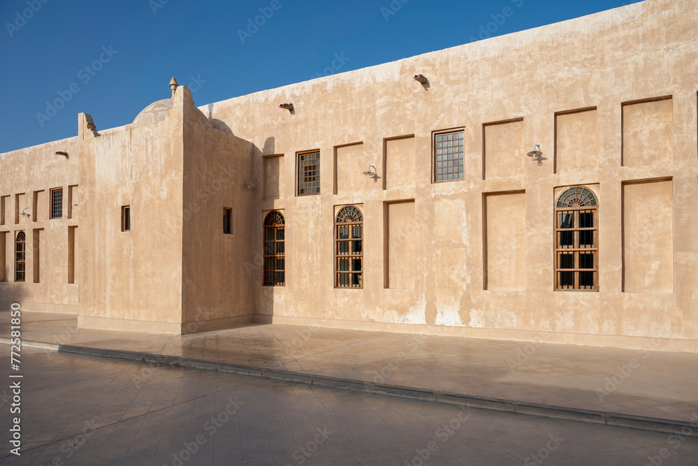 Wakra, Qatar - March 28, 2024: Old buildings architecture in the Wakrah souq (Traditional Market).