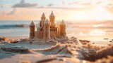 Castle from sand sea shore wallpaper background