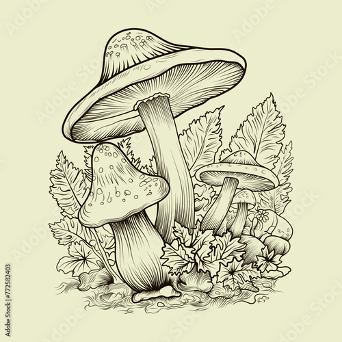 Hand Drawn Mushroom Line Art Illustration