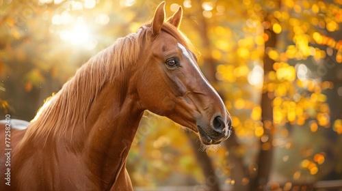 Animal photography horse with natural background in the sunny view. AI generated image © atapdesain