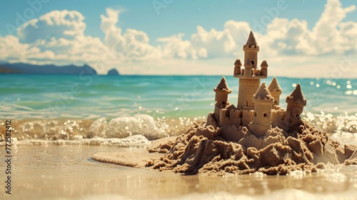 Castle from sand sea shore wallpaper background © Irina