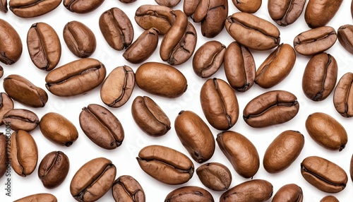 Scattered Coffee Beans on White Background