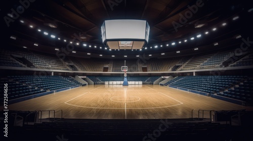 Empty basketball court, AI-generated