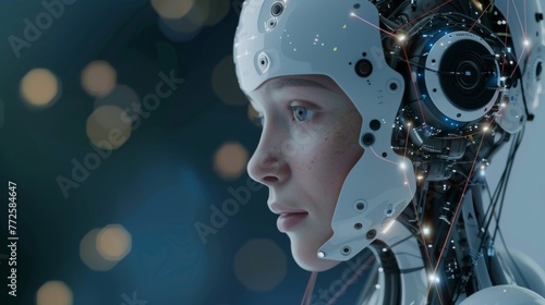 Close-Up of Female-Featured Android Against a Blurred Light Background