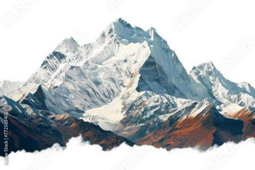 Majestic snow-capped mountain peaks isolated on white background  landscape photography cutout for composite