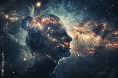 Inner Cosmos. The inner space of the mind depicted as an infinite cosmos, full of stars (ideas), galaxies (thoughts) photo
