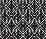 Vector monochrome geometric seamless pattern with hexagons, rhombuses, cubic grid, lattice, mesh, net, crossing lines. Black and white abstract background texture. Simple repeated design for print