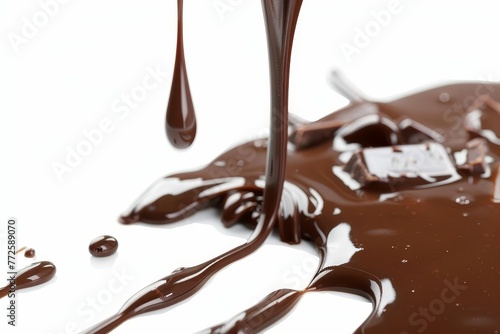 Melted chocolate dripping or pouring, isolated on white background, clipping path included