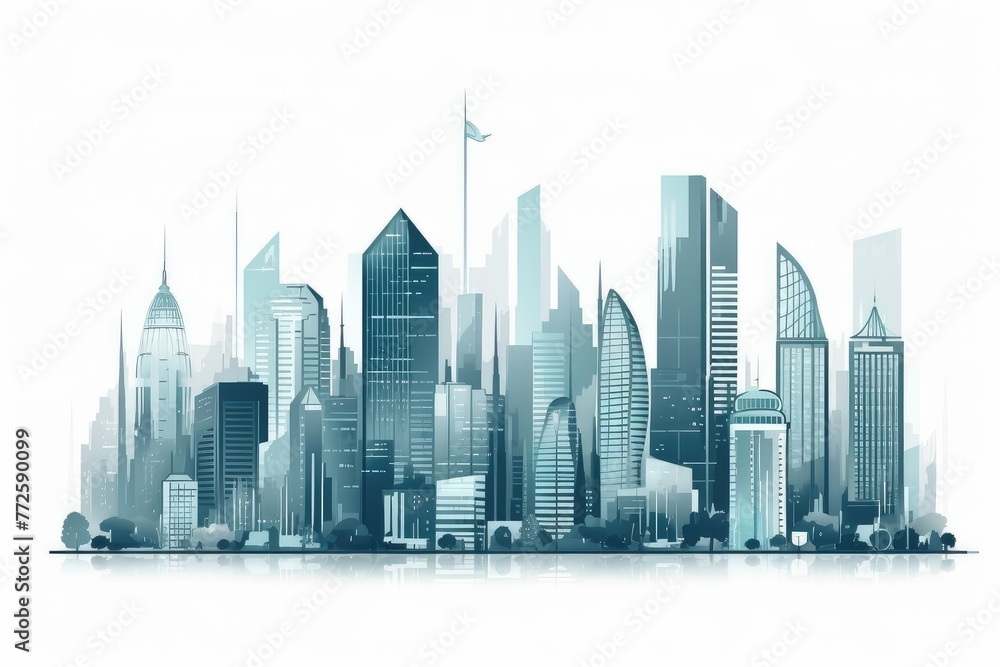 Fototapeta premium Modern City Skyline in Monochrome Blue Tones