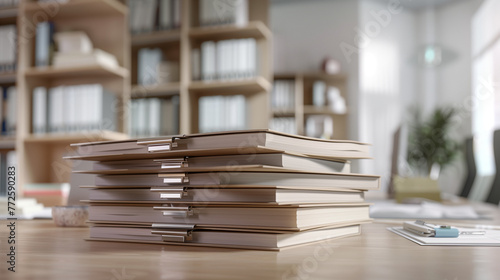 Folders in an office, loads of paper data in office folders