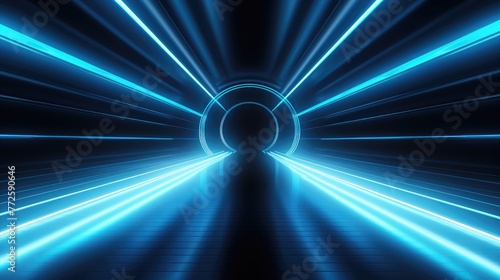 Futuristic Blue Neon Tunnel with Light Effects