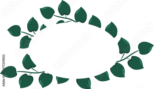 Floral vector card design with green leaves, oval text frame. Vector illustration, wedding invitation, postcards, announcements.