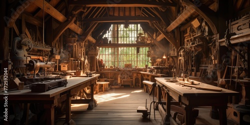Traditional Woodworking Workshop Full of Tools
