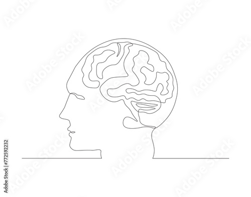 Continuous one line drawing of human brain. One line of brain. Organ concept continuous line art. Editable outline.