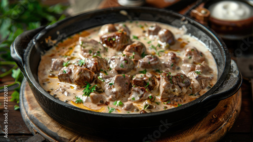 Venison in sour cream. Traditional dish of Norway