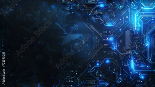 blue neon computer motherboard background, technology design