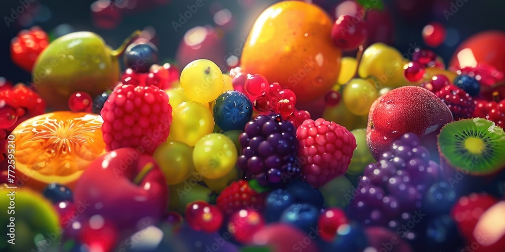 A colorful fruit salad with a variety of fruits including apples, oranges, kiwis, and grapes A colorful fruit salad with a variety of fruits including apples, oranges, kiwis, and grapes