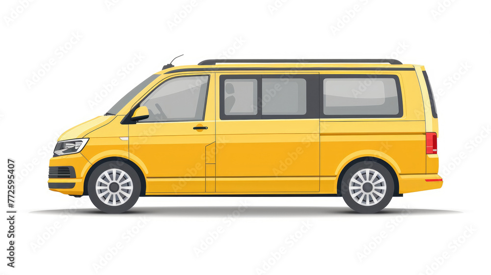 A yellow van is parked on a white background A yellow van is parked on a white background