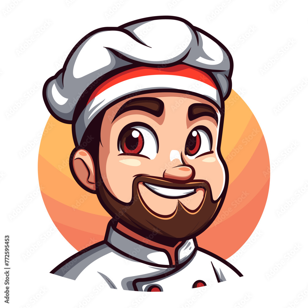 Vector esports logotype cute kind cartoon chef on white background, logo cook, icon cook, sticker cook, symbol cook, emblem cook