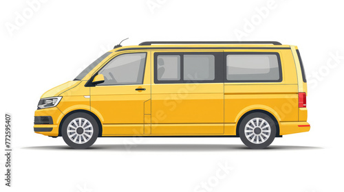 A yellow van is parked on a white background