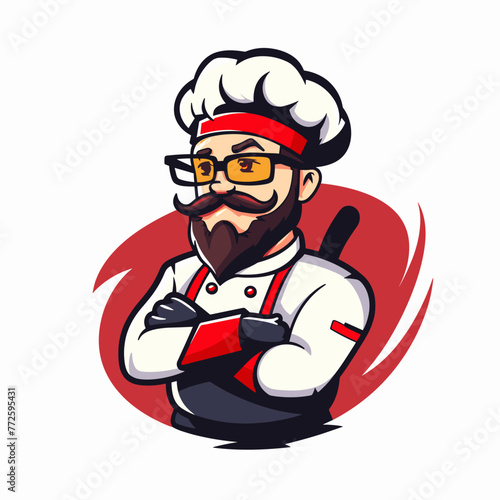 Vector esports logotype cute kind cartoon chef on white background, logo cook, icon cook, sticker cook, symbol cook, emblem cook